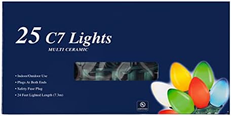 תחביבים יצירתיים 25 רגל קרמיקה רב -צבעונית C7 מיתר אור חג מולד - אורות עיצוב חופשה מקורה/חיצונית קלאסית