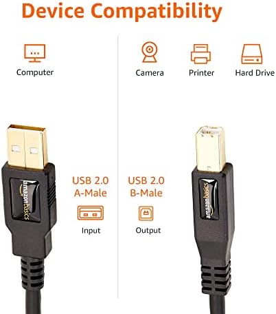 יסודות אמזון כבל מטען USB 2.0 - כבל A -Male to Mini -B - 3 רגל & USB 2.0 כבל מדפסת - A -MALE ל- B -MALE