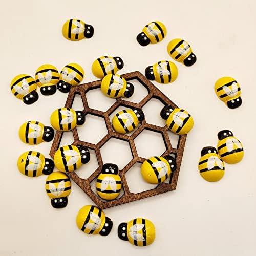50 יחידות עץ עץ תלת -מימד תכשיטים דבורים צהובות צבועות דבורים גב שטוחות - ניתן להדביק את הדבורה הקטנה