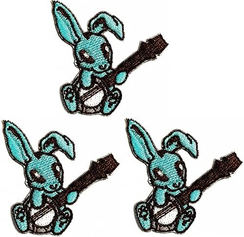 Kleenplus 3PCs. ארנב מנגן מוסיקה Sing Song Song Sew ברזל על טלאים רקומים קריקטורה כחולה ארנב ארנב מדבקה