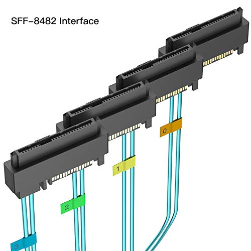 Wordima Mini SAS כבל HD, פנימי מיני SAS HD SFF-8087 מארח ל- SFF-8482 DIST DISK DISK וכבל חשמל SATA
