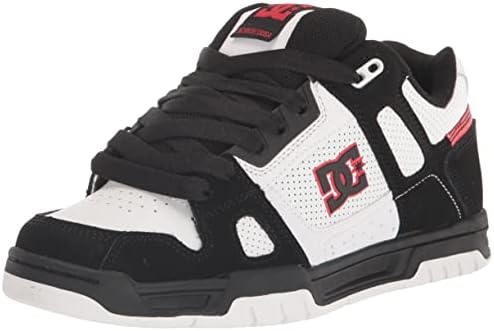 נעל החלקה עליונה נמוכה של גברים DC, לבן/שחור/אדום, 12.5