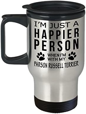 חובב כלבים טיול ספל קפה - אדם מאושר יותר עם פרסון ראסל טרייר - מתנות הצלה של הבעלים