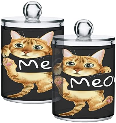 Alaza 4 Pack QTIP Holder Dispenser חתול חמוד תלוי על Hi Meow Meow Canisters Canisters לכדורי כותנה/ספוגיות/רפידות/חוט
