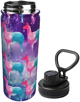 בקבוק מים Llama-Galaxy-Rainbow 18 גרם בקבוק רחב מבודד נירוסטה עם מכסה זרבוביות אטום דליפות