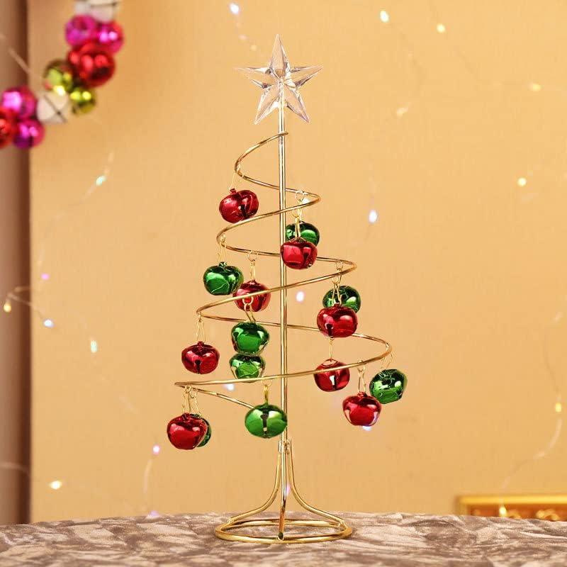 איכות קישוט לחג המולד 9.8 * 26.5 סמ עץ חג מולד ספירלה ברזל עם פעמון פעמון פעמון מיני עץ חג המולד סימולציה