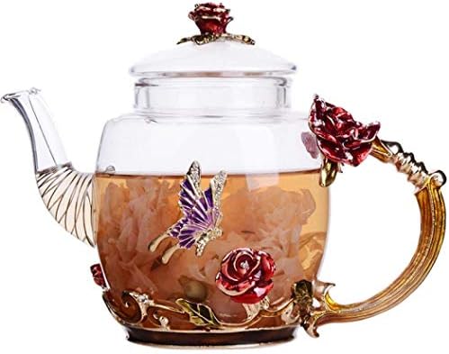 Xudrez Teabloom קומקום תה כוס תה פורח תה קומקום לנשים ורד כחול פרחוני זכוכית תה קומקום עם זהב לחבר יום