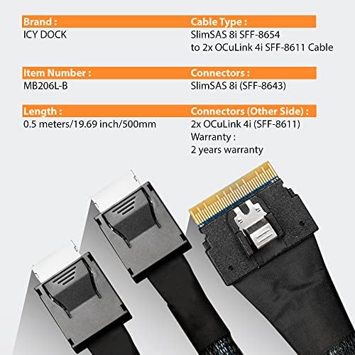 Dock Dock Slimsas 8i SFF-8654 עד 2X Oculink 4i SFF-8611 כבל-0.5M