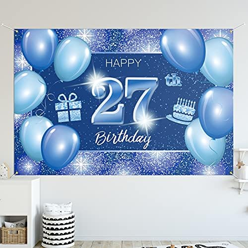 שמח 27 יום הולדת רקע באנר דקור כחול-דוט נצנצים ניצוץ 27 שנים מסיבת יום הולדת נושא קישוטי עבור גברים