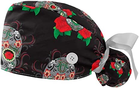 גולגלות סוכר צבעוניות כובע עבודה עם כפתורים שיער ארוך כובע אחורי של סרט אלסטי לנשים