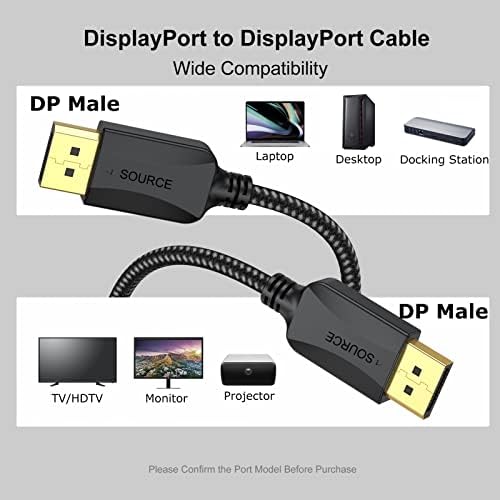Xiayriky DisplayPort ל- DisplayPort כבל 1ft, 2 חבילות DP DP DP תצוגה מתאם כבל כבל זכר לזכר 4K, 2K@165Hz/