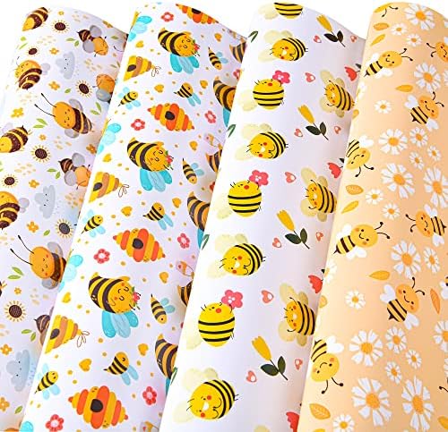 נייר עטיפת דבורים טיטיוויט - נייר עטיפת יום הולדת לילדות נשים, 12 גיליונות עטיפת דבורים לחופשת יום הולדת,