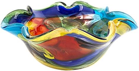 Badash Stormy Rainbow Glass Art Glass - קערת הזכוכית בסגנון מוראנו -קערה - קערת זכוכית מפוצצת בפה -