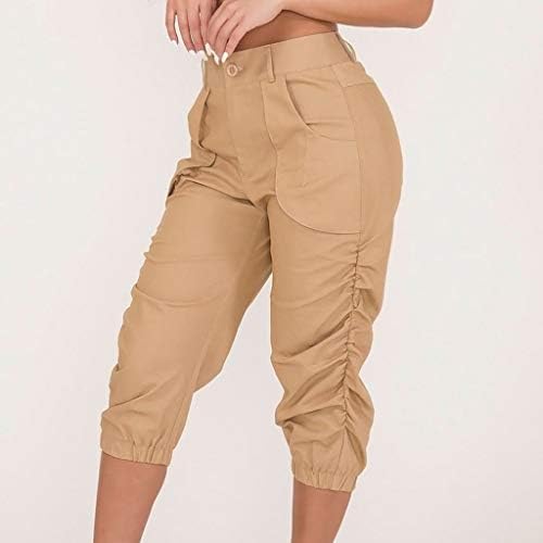 רחב רגל קאפרי מכנסיים לנשים בתוספת גודל אלסטי מותניים קצוץ מכנסיים מכנסיים מכנסיים קצרים כיס מזדמן רופף