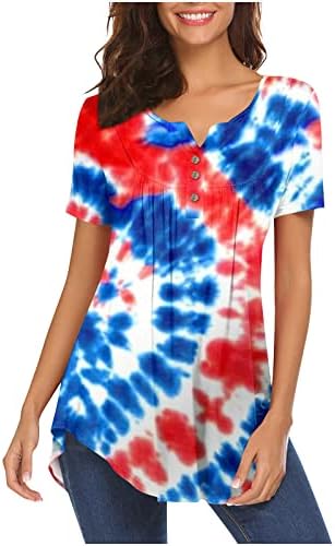 חולצות קיץ לנשים חולצות טריקו עם צווארון שרוול קצר אופנה מזדמן חולצות הדפסת דגל אמריקאי יום העצמאות