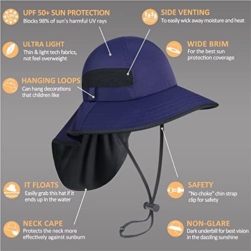 כובע משחק לילדים, כובע שמש עם דש צוואר לילדות ולבנים-עד 50+ הגנה, קל במיוחד