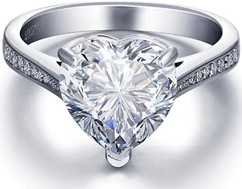 לבן זהב מצופה כסף לב בצורת אבן סוליטייר סגנון חתונת אירוסין הצעת יום נישואים טבעת
