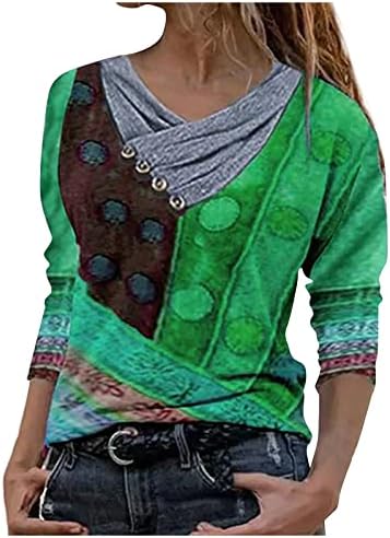 נשים של אתני בציר חולצות סקסי עם צווארון פרע ארוך שרוול טיז למעלה בתוספת גודל כפתור רטרו בסוודרים טי