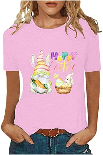 חולצות פסחא שמחות לנשים ביצי גנום חמודות ארנב חולצת טריקו מודפסת צוואר עגול שרוול קצר
