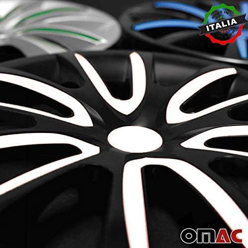 OMAC HubCaps 16 אינץ 'לטויוטה RAV4 שחור לבן 4 יח'. כיסוי חישוקי גלגלים - כובעי רכזת - החלפת חוץ של צמיג