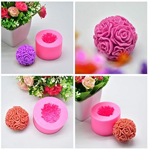 פחות 2 חבילות 3D תבניות נרות ורדים צילינדר וצורת כדור פרח ורד פרח סיליקון תבניות להכנת DIY DIY דבורים