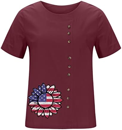 חולצות גרפיות ייחודיות יום עצמאות יום קיץ נשים שרוול קצר צוות צוואר צוואר פרחוני בכושר מודפסים חולצות