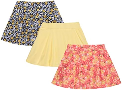 בין 3 חבילות סקורט לילדות - חצאיות קטנוע לילדים-חצאית מכנסיים קצרים בשכבות עם הדפסי פרחים, מוצקים, צבע