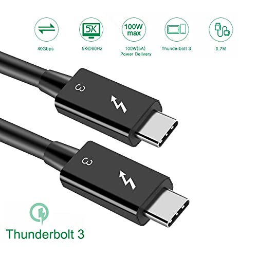 1.6ft, כבל Thunderbolt3.0, תומך בהעברת נתונים של 100 וואט / 40 ג'יגה-ביט לשנייה, USB C ל- USB C כבל