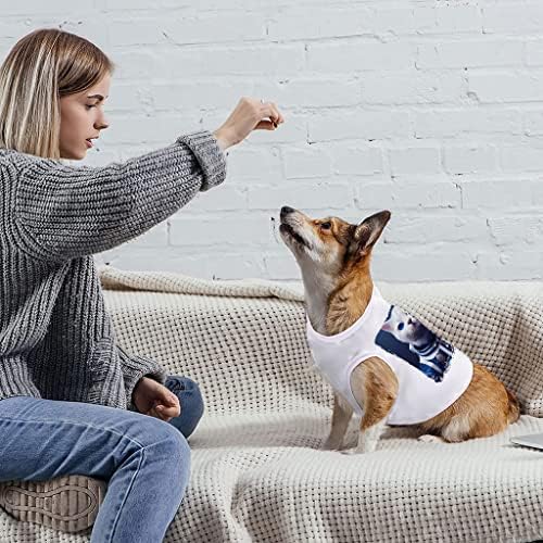 טנק כלב הדפס חתול - חולצת טריקו של כלב בעלי חיים - בגדי כלבים פורטרטים - לבן, מ