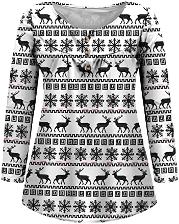טוניקות שרוול ארוך לחג המולד לנשים, חולצת הדפסת חתולים איילים