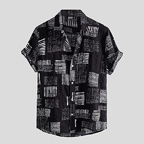 חולצות פשתן כותנה של XXBR לגברים כפתור קיץ שרוול קצר במורד חולצת הוואי צמרת חוף מזדמנים עם וינטג 'רגוע