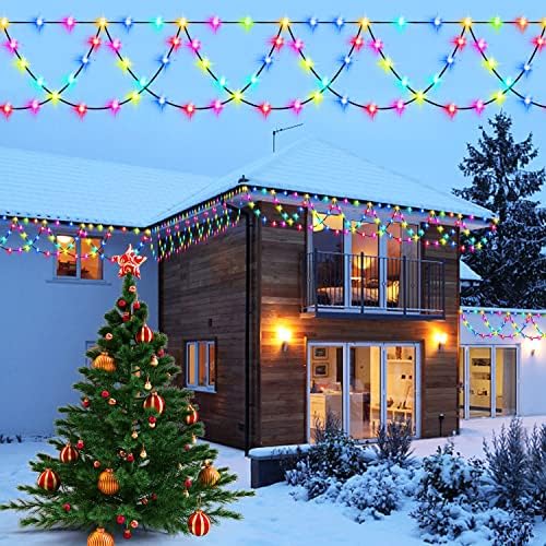 אורות קישוט לחג המולד של Funiao, אורות וילון חיצוניים בגודל 34ft, 380 LED אורות מיתר חג המולד חיצוניים,