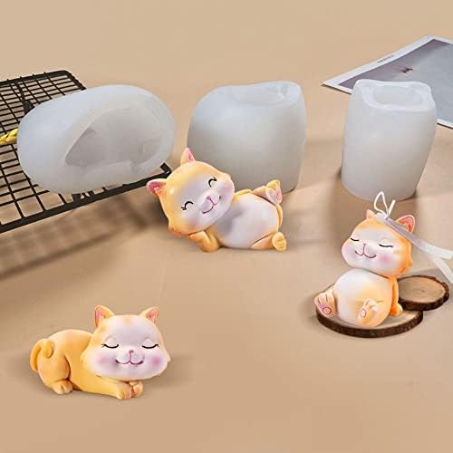 Homesogood 3D סיליקון חתול נרות עובש חמוד חתול מנומנם סבון סבון