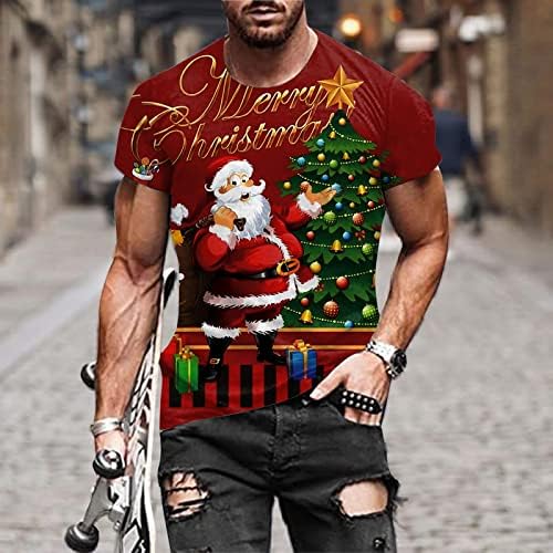 חולצת מתיחה של HGOOGY לגברים גברים סתיו חורף שרוול קצר מזדמן חג המולד 3D מודפס T חולצות T גדולות וגבוהות