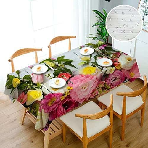 פרחי סבונו מסגרת מפות אדמונית צבעונית רוז פרחים על קישוט שולחן אוכל למטבח מעץ, כיסוי שולחן פוליאסטר