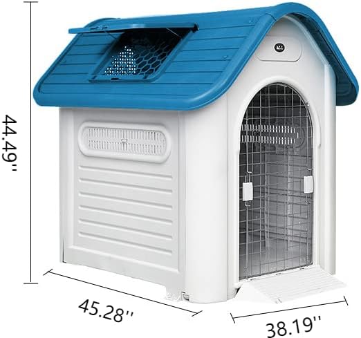 בית כלבים חיצוני של טום חנות בית כלבים עם שער ברזל, עשוי מחומרים למחזור, הגנה על גשם ושמש, ומונע עקיצות