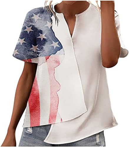 צמרות א -סימטריות של Panoegsn לנשים, טיז גרפי של דגל אמריקאי 4 ביולי חולצות שרוול קצר חולצת פסים כוכב