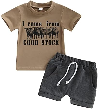 מערבי תינוק ילד קיץ בגדי פרה הדפסה קצר שרוול חולצה למעלה מכנסיים קצרים סט 2 יחידות פעוט מערבי קאובוי