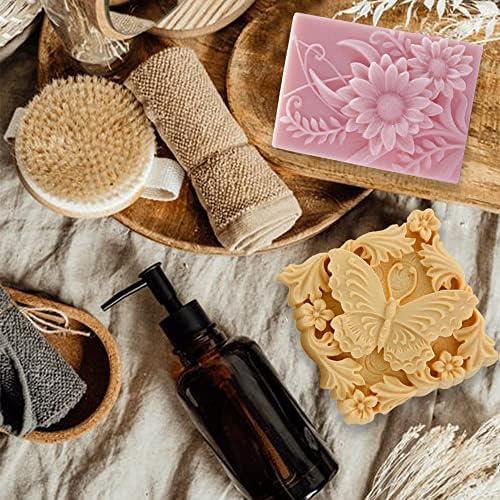2 חבילה תבניות סבון פרחים פרפר לייצור סבון, עובש סיליקון פרחוני תלת -ממדי לסבונים בעבודת יד, פצצות אמבטיה,