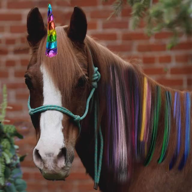 סוס מאנה צבע פסים פו נוצת הרחבות עבור סוס פיות זנב פוני שיער הרחבות סוסים להראות מסיבות תהלוכות קרן