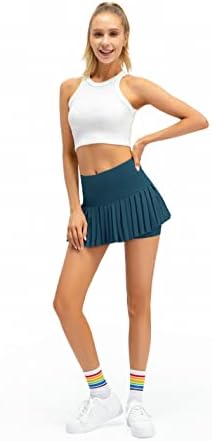 Xnmaya נשים קפלו חצאית טניס חצאית מותן גבוה גולף אתלטי סקורט מיני חצאיות עם מכנסיים קצרים בכיסי אימון
