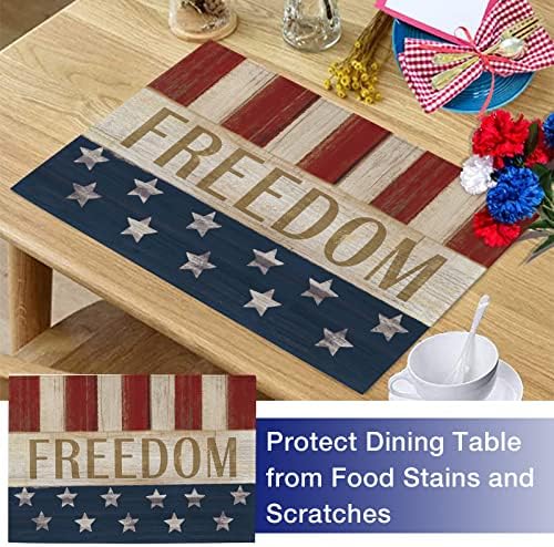 סלים 4 ביולי חופש פטריוטי כוכבים פסים רטרו פלייסמטים סט של 4, יום העצמאות האמריקאי וינטג 'שולחן אוכל