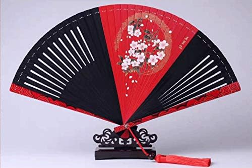 אוהד סיני של אוגו, מאוורר יד מתקפל בממבוק קלאסי עם ציצית וקופסת מתנה לקישוטים למסיבות ריקודים, חתונה,