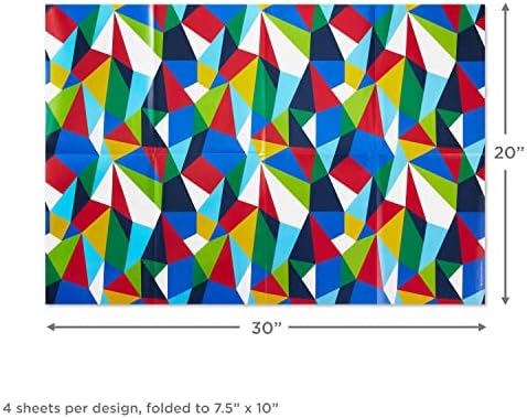 גליונות נייר עטיפה שטוחים של הולמרק עם קווים חתוכים על הפוך אדום, כחול, ירוק, צהוב גיאומטרי, פסים, נקודות