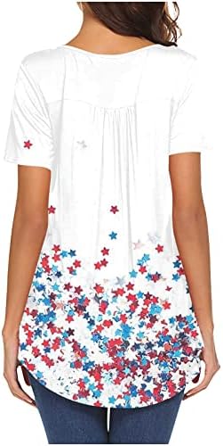 נשים קיץ חולצות עם שרוולים קצר שרוול הנלי חולצות קומפי כפתור עד חולצת טי אמריקאי דגל פסים הדפסת חולצות