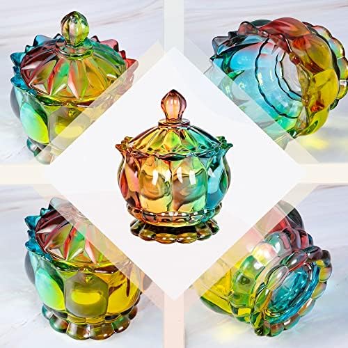 ג ' ואן 6 עוז צנצנות זכוכית מובלטות צבעוניות עם מכסה-מנות ממתקים מזכוכית קריסטל - קופסת תכשיטים לצנצנות
