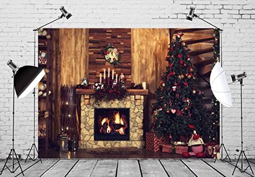 BELECO 10X8FT בד צילום חג חג מולד תפאורה וינטג 'גרבי אח מקורה