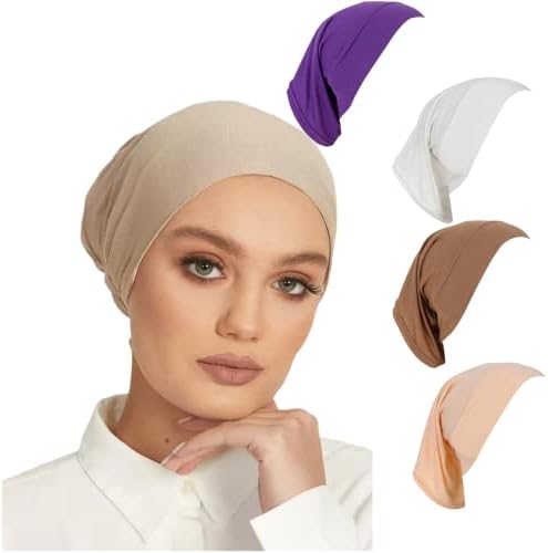 4 חתיכות גופיות מוסלמיות כותנה כותנה פנימית כובעי חטיבה פנימית לנשים נמתחת כובע טורבן רמדאן תחתון מכסה