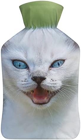 חתלתול לבן חמוד בקבוק מים חמים עם כיסוי רך לדחיסה חמה וטיפול בקור הקלה על כאבים 6 על 10.4 אינץ