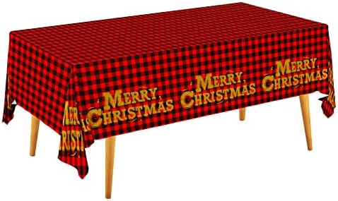 מפות מפות חג המולד, איסוף אסף אדום ושחור משובץ שולחן חד פעמי מפות מפותל עמיד למים מלבני לקישוטים למסיבות